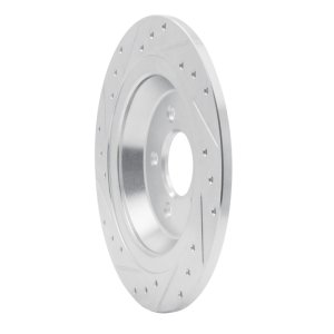 Ford Mustang Brake Rotor (1) - Rear Right - R1 Concepts - Drilled & Slotted - Silver - `15-`23